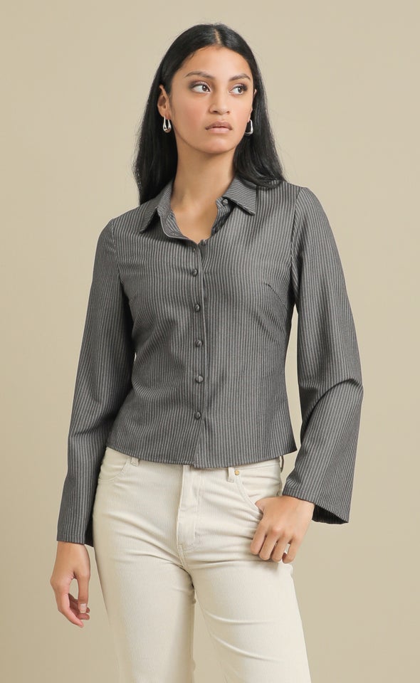 Tailored Pinstripe Shirt Charcoal