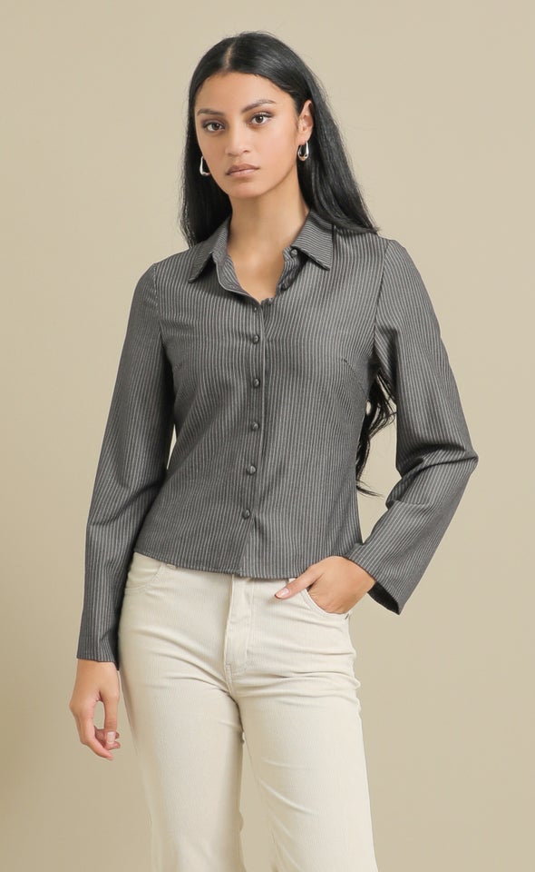 Tailored Pinstripe Shirt Charcoal