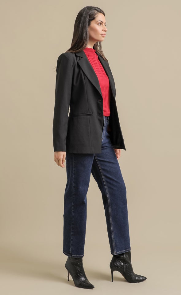 Tailored Single Button Blazer Black
