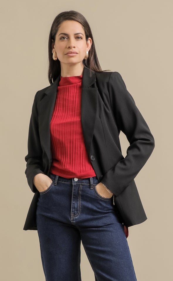Tailored Single Button Blazer Black