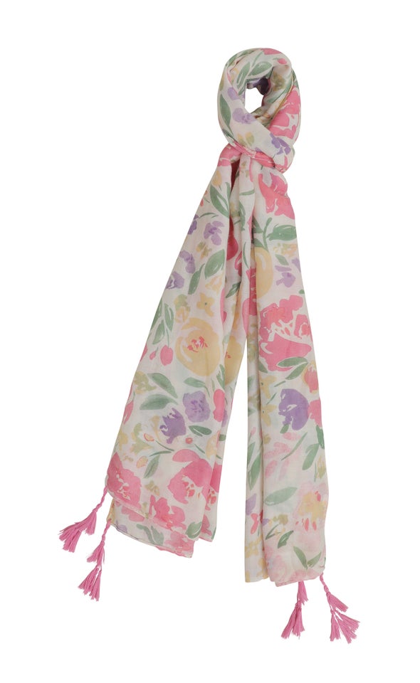 Tassel Edge Floral Scarf Blush/multi