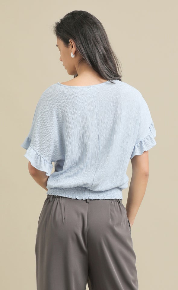 Tex Jersey Frill Top Light Blue