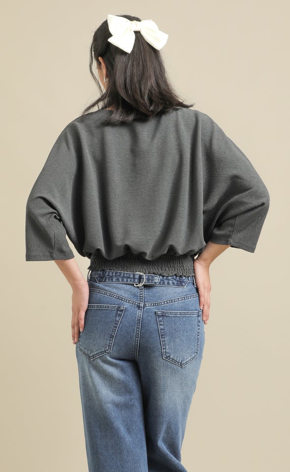 Tex Knit Batwing Top Charcoal