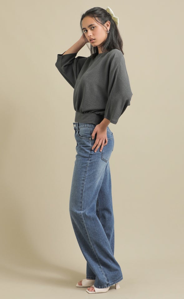Tex Knit Batwing Top Charcoal