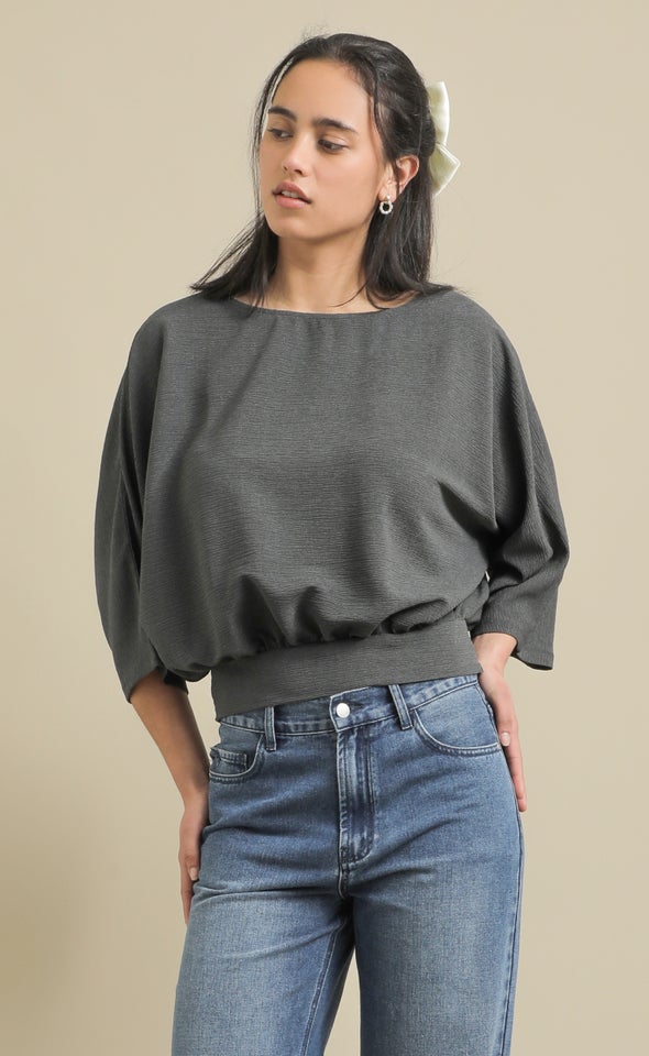Tex Knit Batwing Top Charcoal