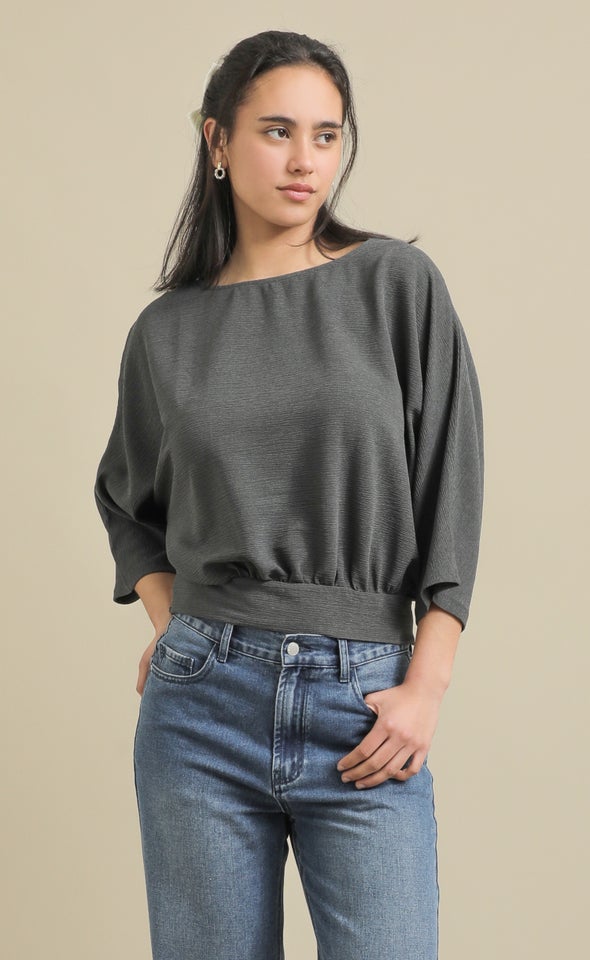Tex Knit Batwing Top Charcoal