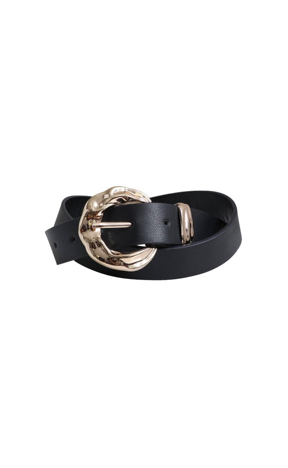Textured Buckle Jean Belt Gold/black