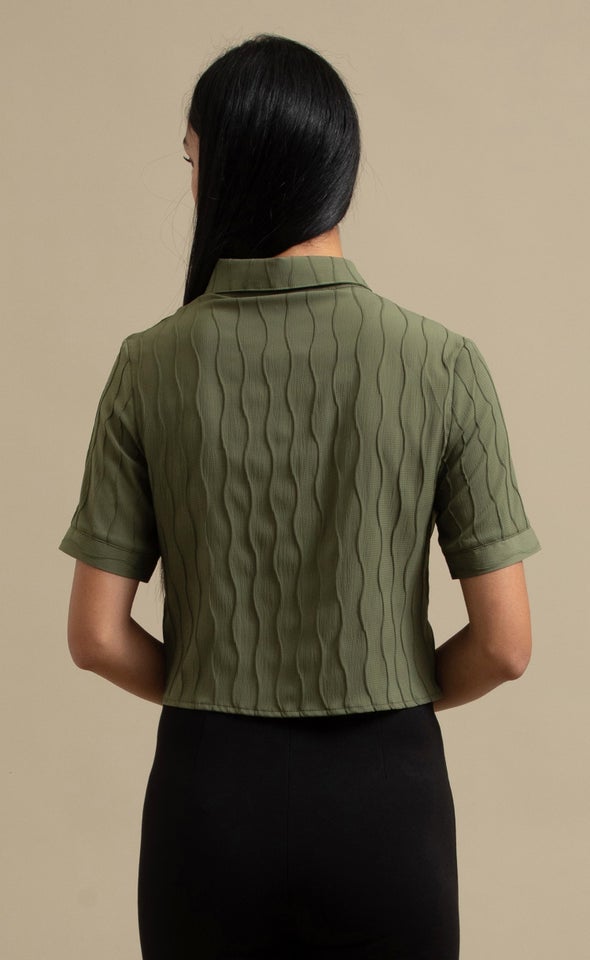 Textured CDC Cropped Shirt Olive