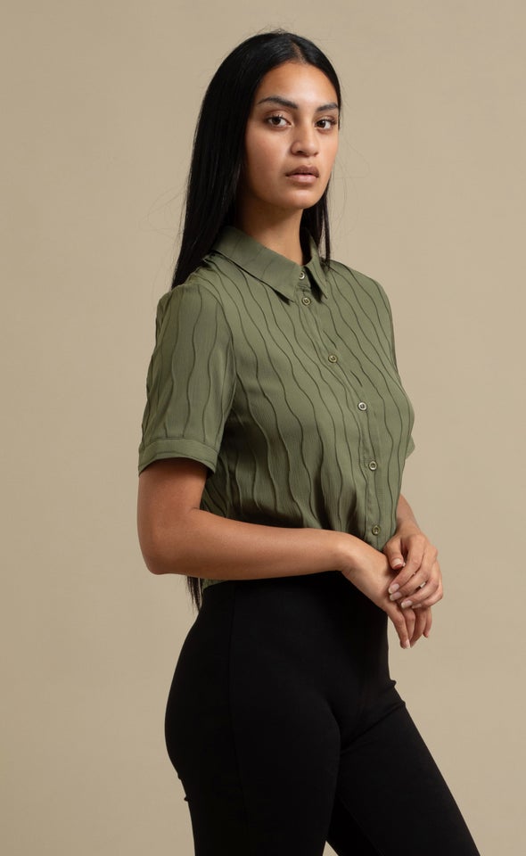 Textured CDC Cropped Shirt Olive