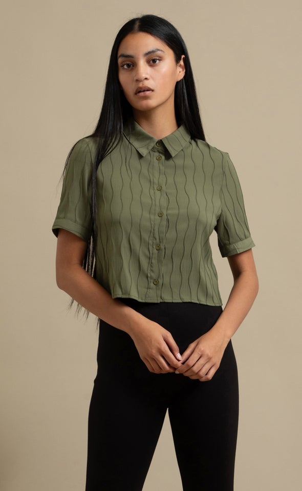 Textured CDC Cropped Shirt Olive