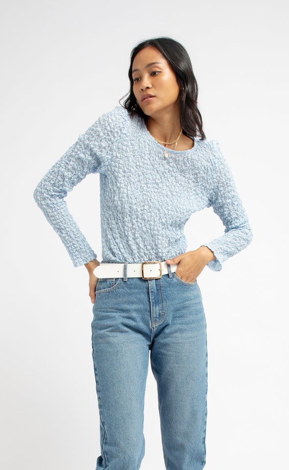 Textured CDC Fitted LS Top Baby Blue