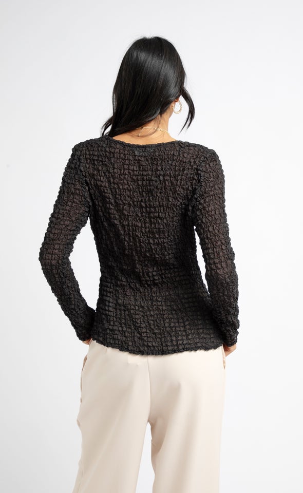 Textured CDC Fitted LS Top Black