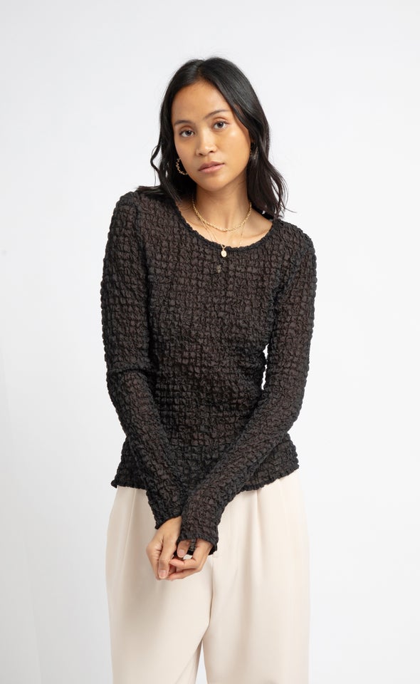 Textured CDC Fitted LS Top Black