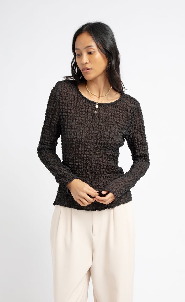 Textured CDC Fitted LS Top Black