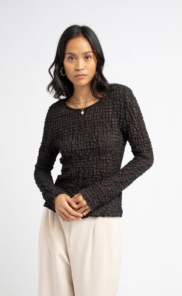Textured CDC Fitted LS Top Black