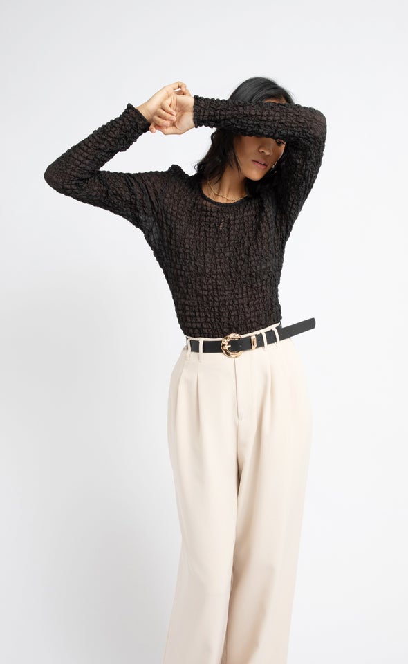 Textured CDC Fitted LS Top Black