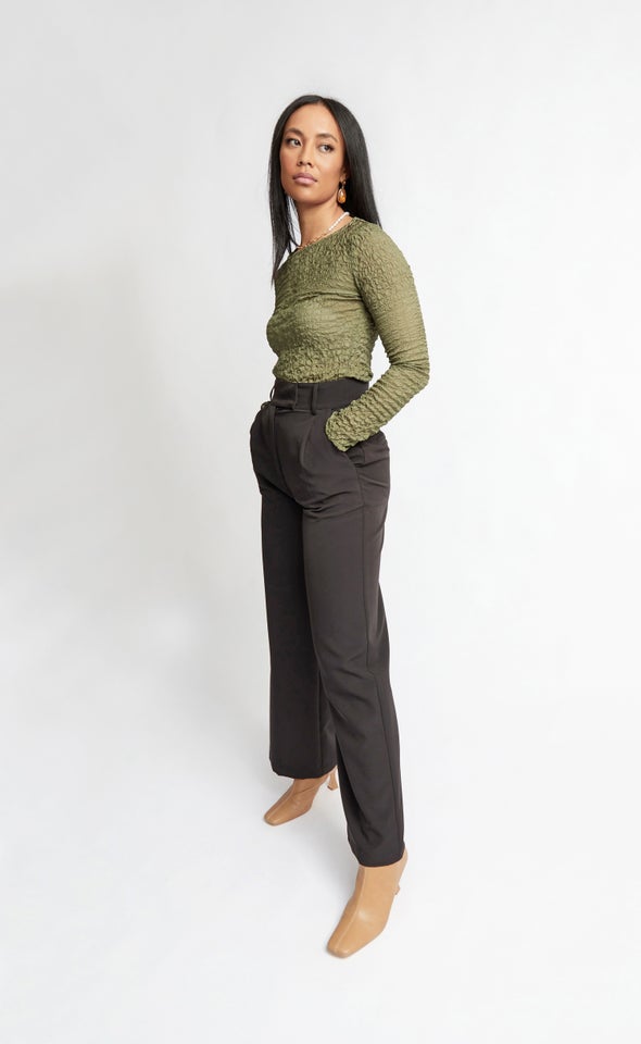 Textured CDC Fitted LS Top Khaki