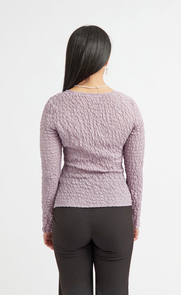 Textured CDC Fitted LS Top Mauve