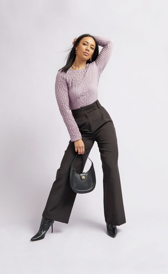 Textured CDC Fitted LS Top Mauve