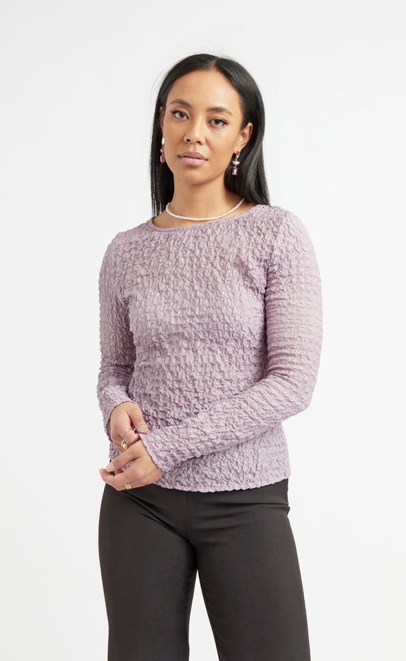 Textured CDC Fitted LS Top Mauve