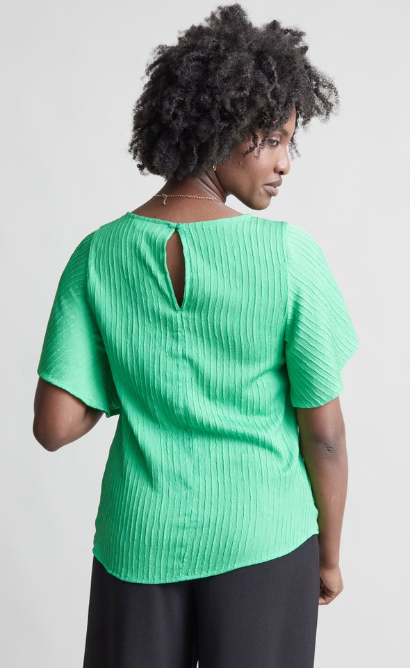 Textured CDC Flutter Sleeve Top Bright Green