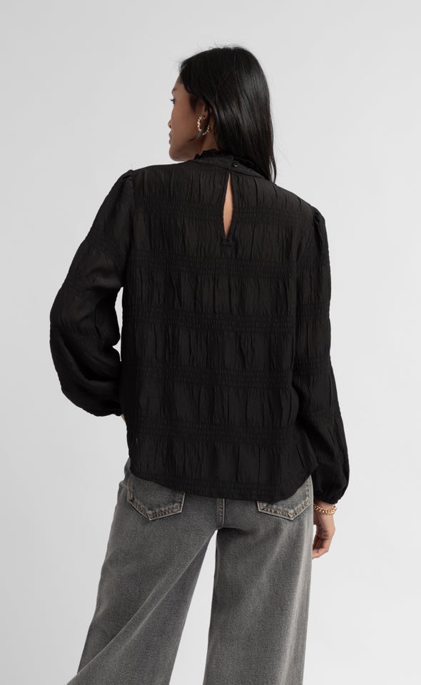 Textured CDC High Neck LS Blouse Black