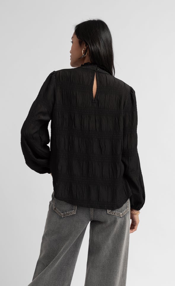 Textured CDC High Neck LS Blouse | Pagani