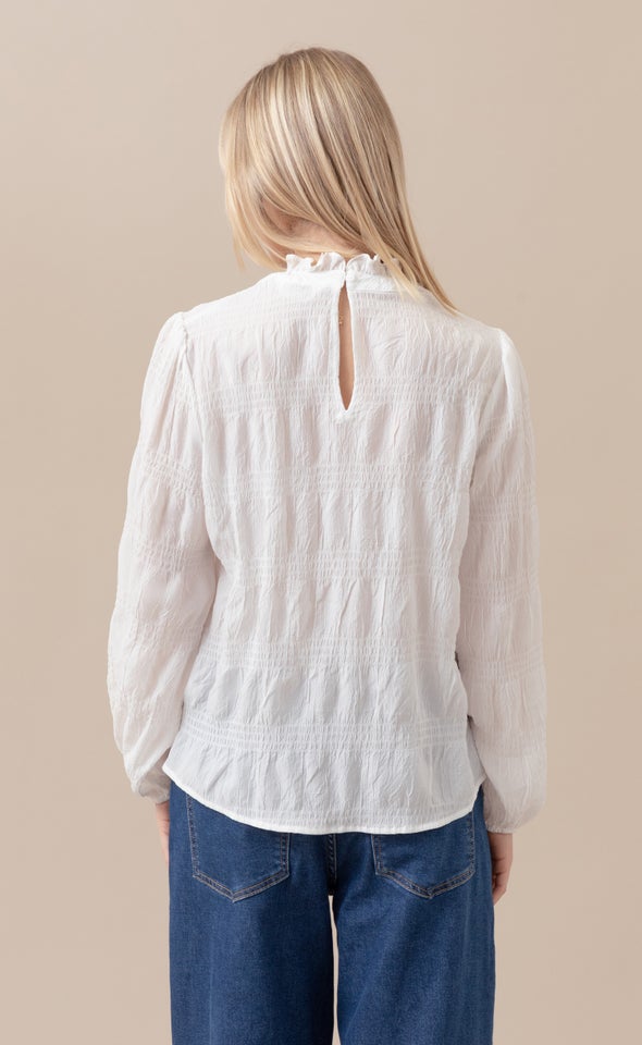 Textured CDC High Neck LS Blouse Cream