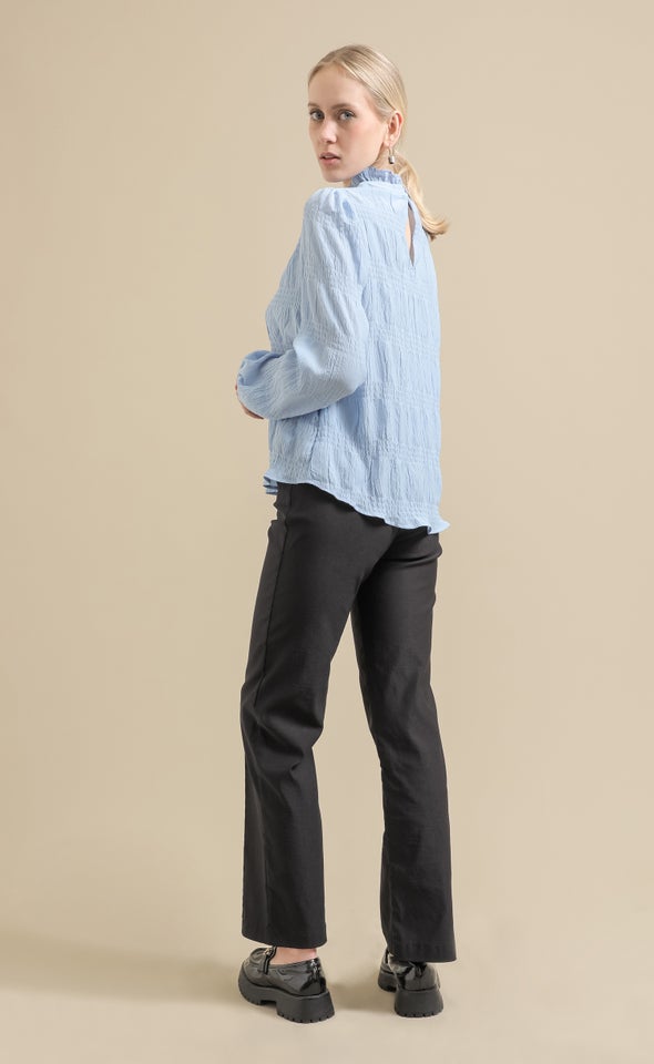 Textured CDC High Neck LS Blouse Light Blue