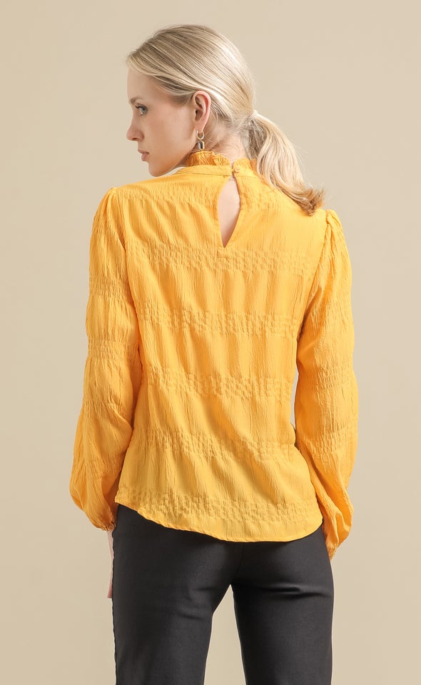 Textured CDC High Neck LS Blouse Mustard