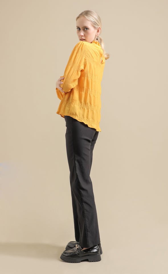 Textured CDC High Neck LS Blouse Mustard