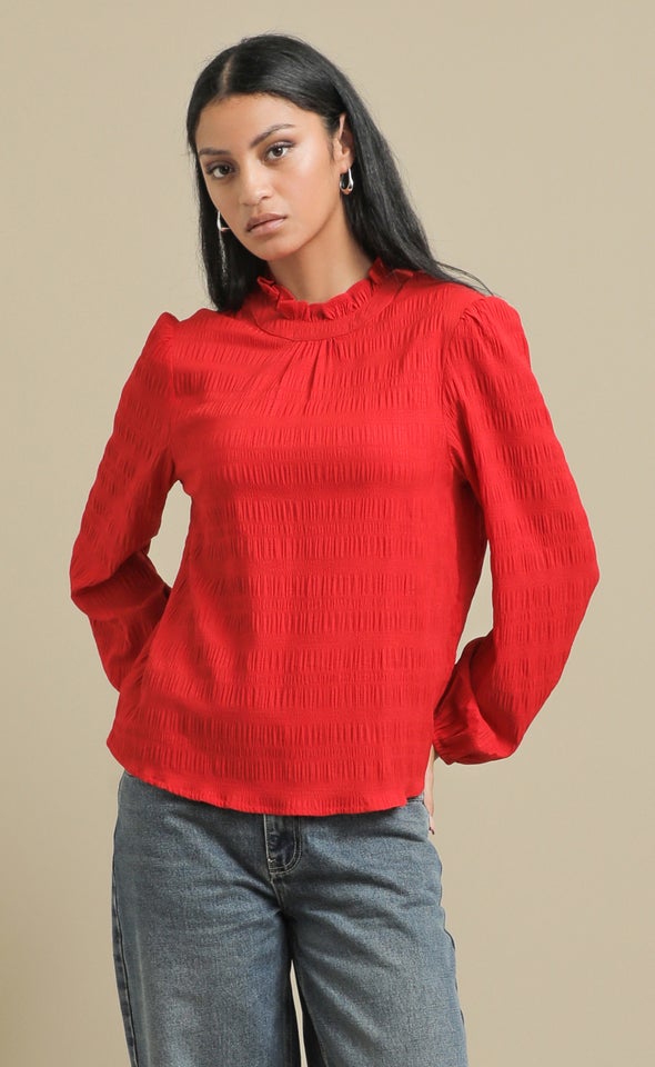 Textured CDC High Neck Top Cherry