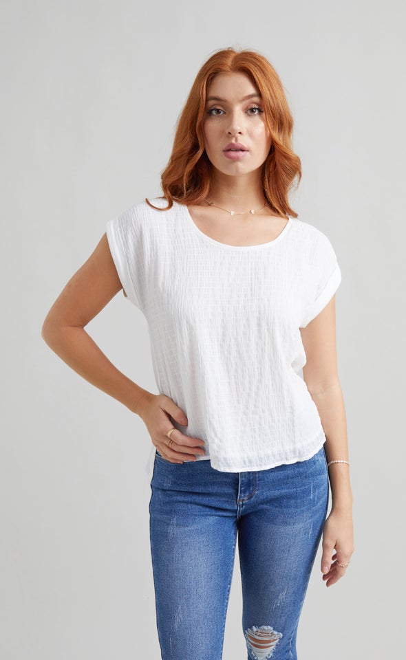 Textured CDC Jersey Back Tee White