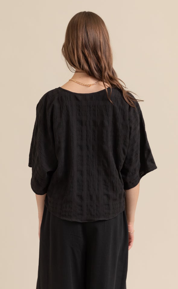 Textured CDC Knot Batwing Top Black