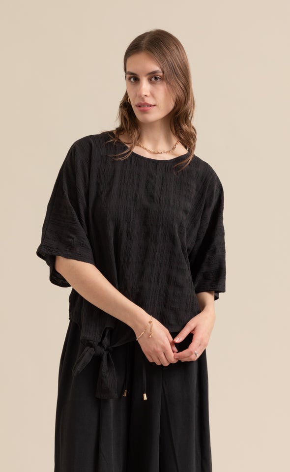 Textured CDC Knot Batwing Top Black