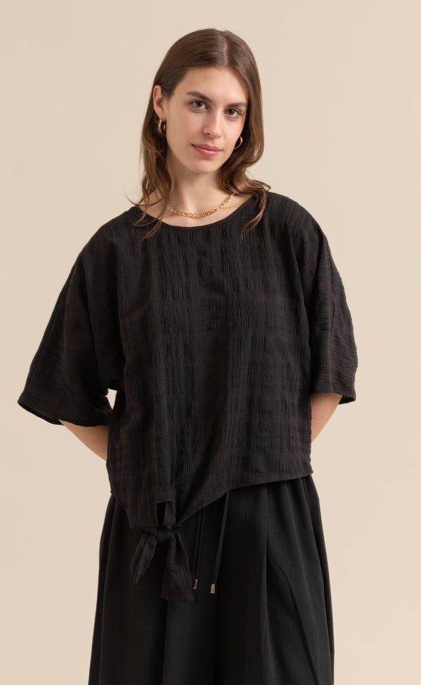 Textured CDC Knot Batwing Top Black