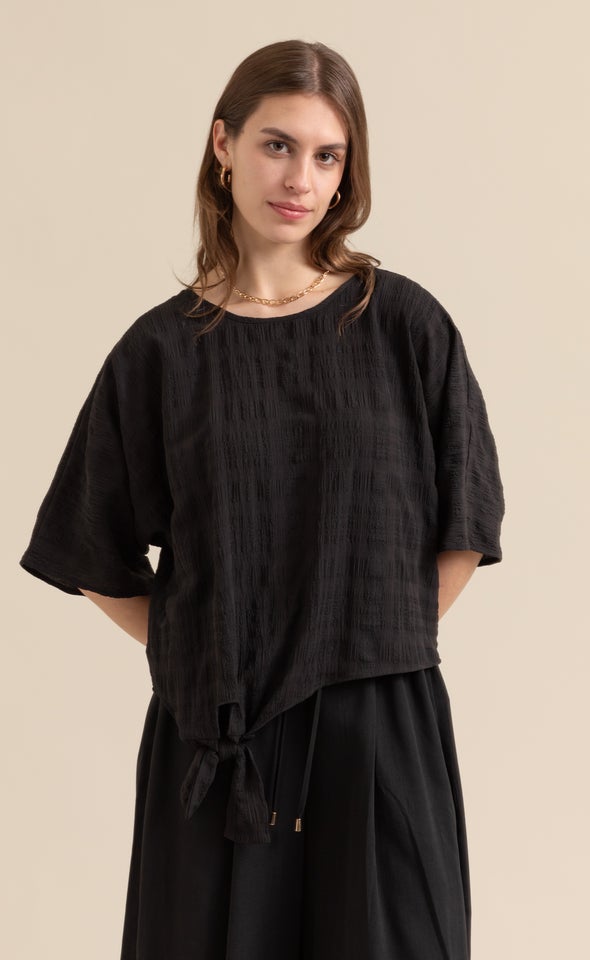 Textured CDC Knot Batwing Top Black