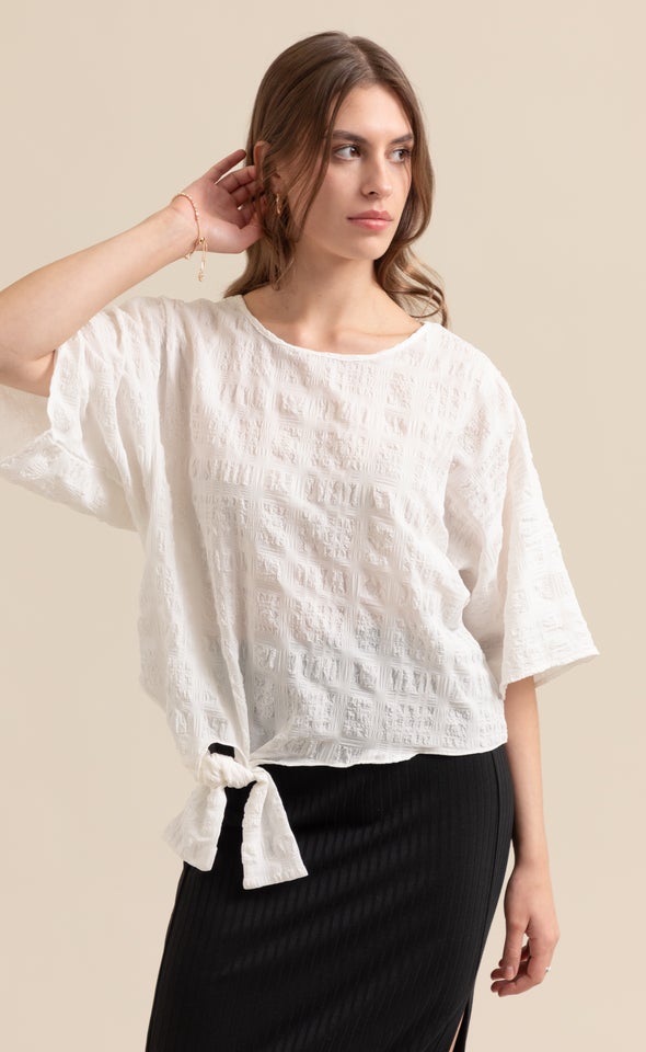 Textured CDC Knot Batwing Top Cream