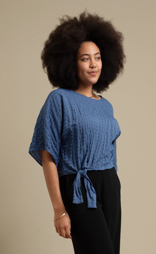 Textured CDC Knot Hem Top Teal