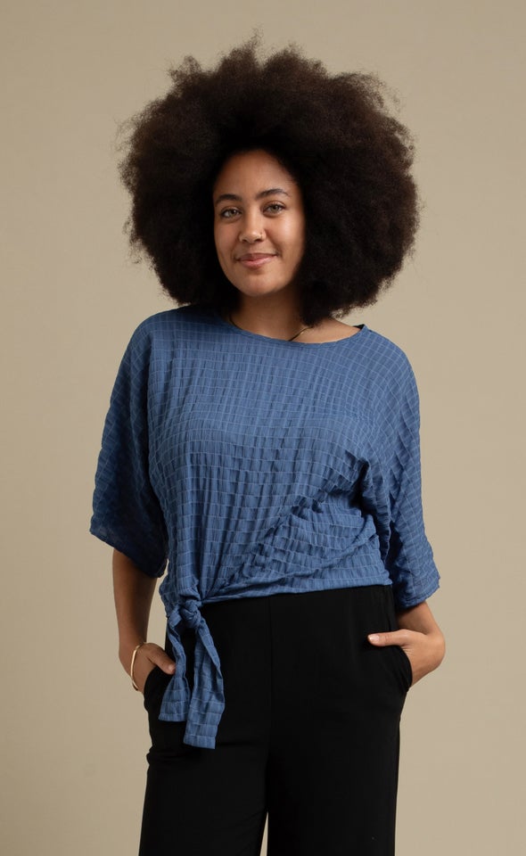 Textured CDC Knot Hem Top Teal