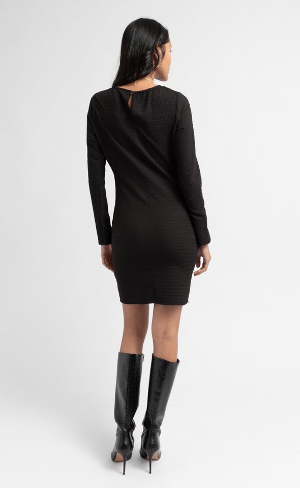 Textured CDC LS Bodycon Dress Black