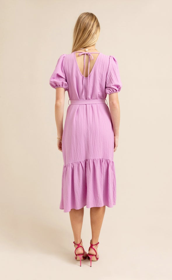 Textured CDC Puff Sleeve Midi Dress Orchid