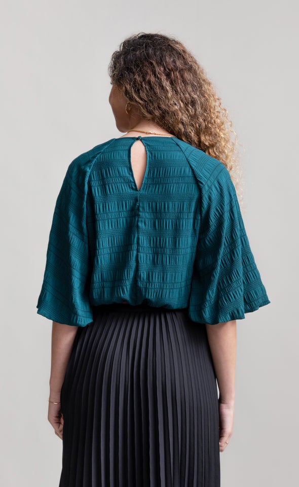 Textured CDC Puff Sleeve Top Emerald