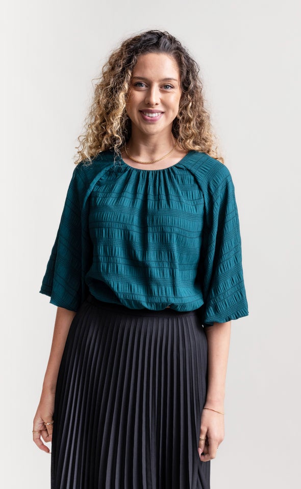 Textured CDC Puff Sleeve Top Emerald