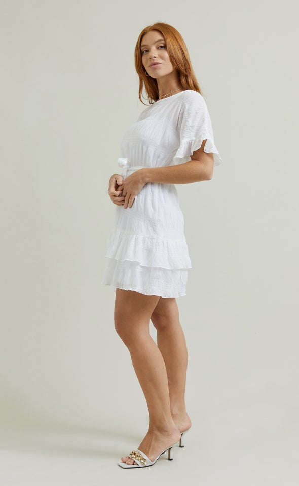 Textured CDC Ruffle T-Shirt Dress Cream