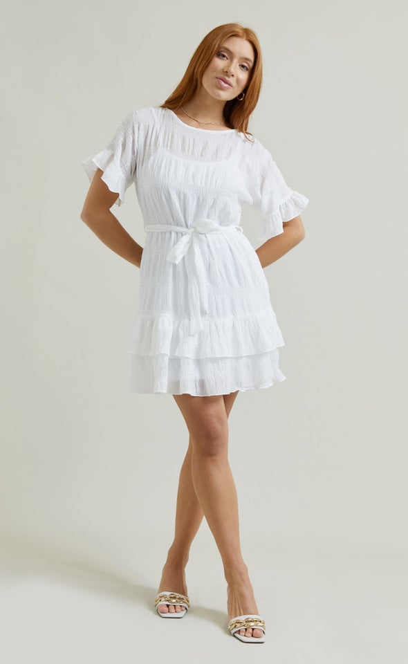 Textured CDC Ruffle T-Shirt Dress Cream
