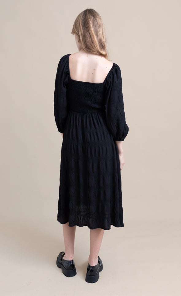 Textured CDC Shirred Corset Dress Black