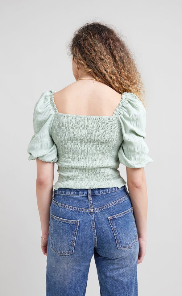 Textured CDC Shirred Top Light Sage