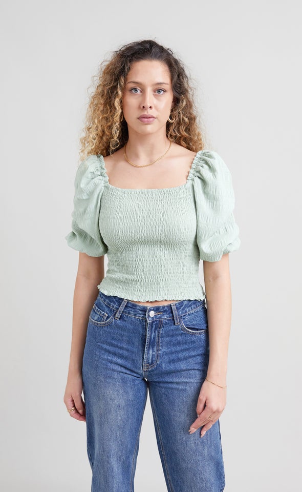 Textured CDC Shirred Top Light Sage