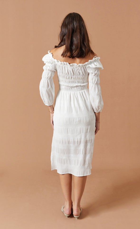 Textured CDC Square Neck Dress Cream